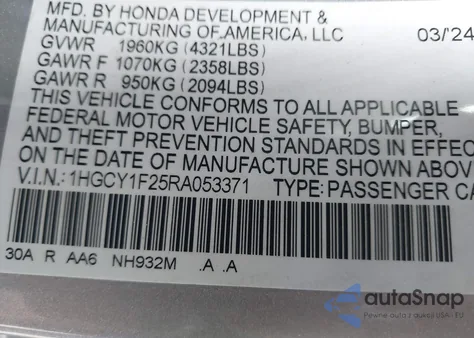 2024 Honda Accord Lx from USA, damaged, VIN 1HGCY1F25RA053371